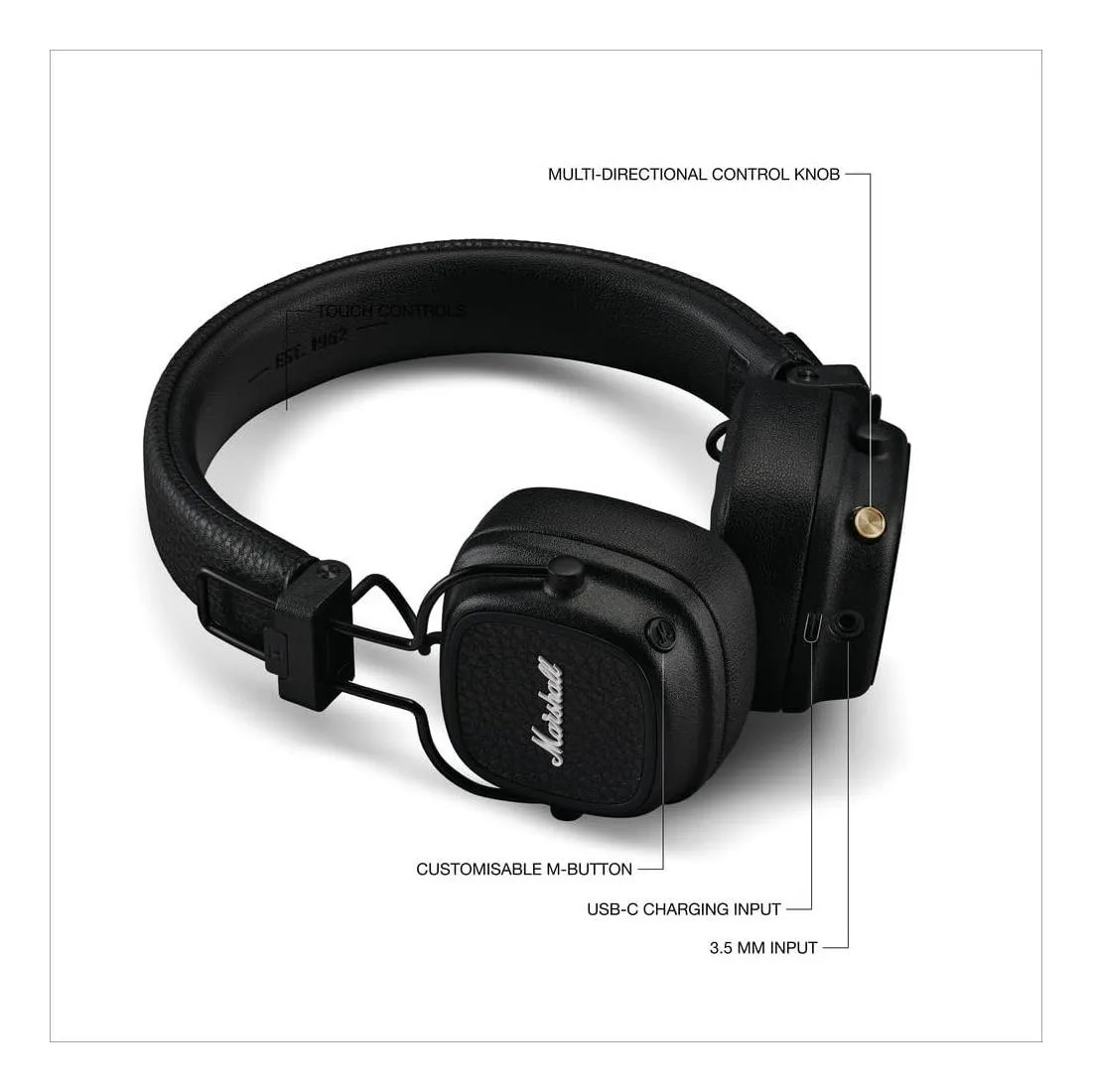 Fones De Ouvido Supra-aurais Bluetooth Marshall Major V Preto - Imagem 6