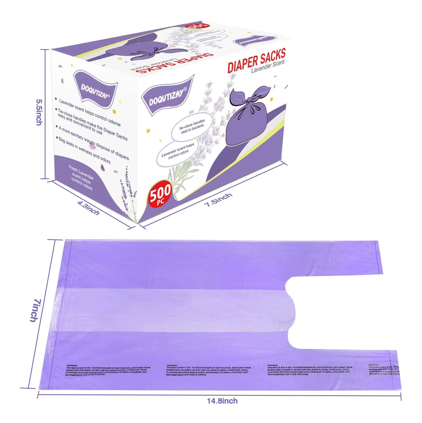 Sacos De Fraldas Doqvtizay Com Aroma De Lavanda 500 Unidade - Imagem 4