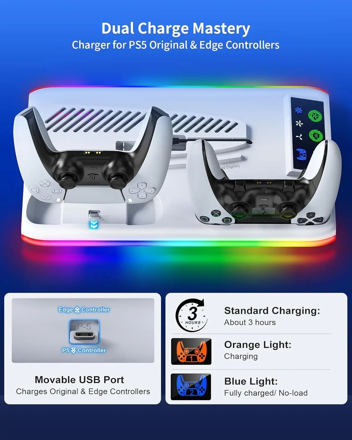 Base Carregadora Com Cooler Para Ps5 E 2 Controles - Imagem 11
