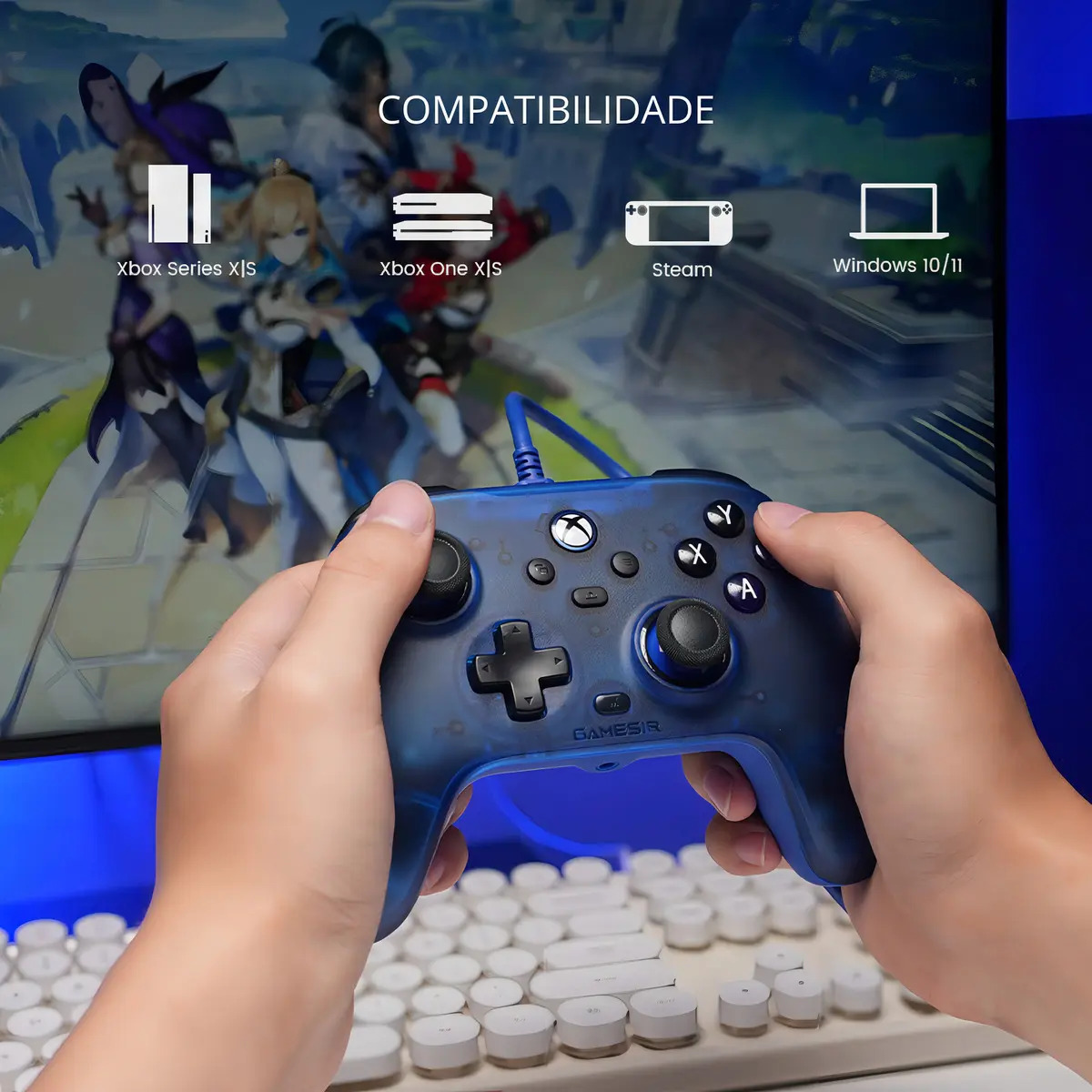 Controle Gamesir T7 Com Fio Para Pc Xbox One Series S X Efeito Hall Stick Anti Drift Azul - Imagem 2