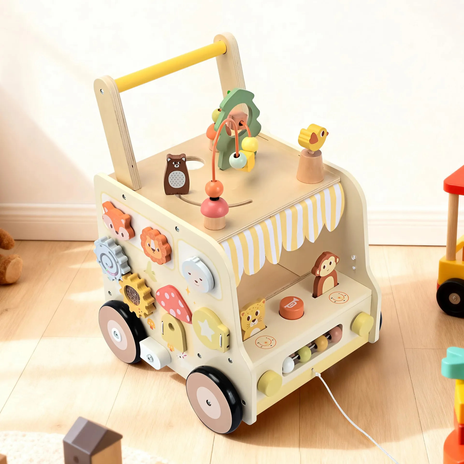 Pithfor Wooden Activity Cube Push Walker Para Bebês - Imagem 7