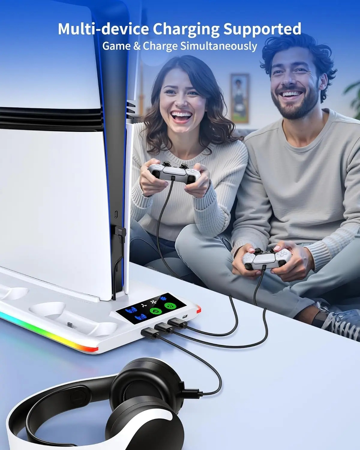 Base Carregadora Com Cooler Para Ps5 E 2 Controles - Imagem 3