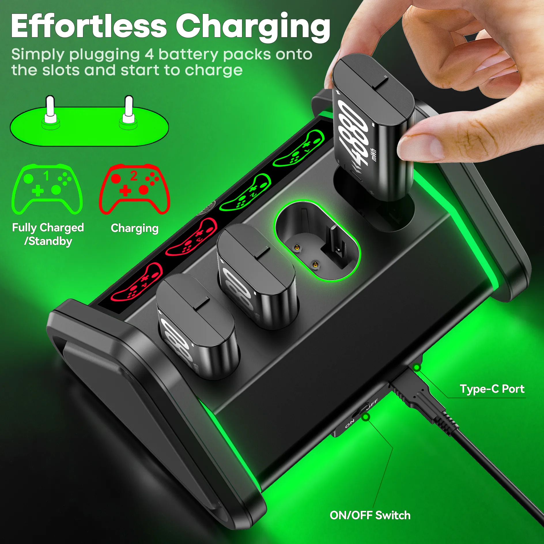 Carregador C 4 Baterias 4880mah P Xbox One Series - Imagem 5