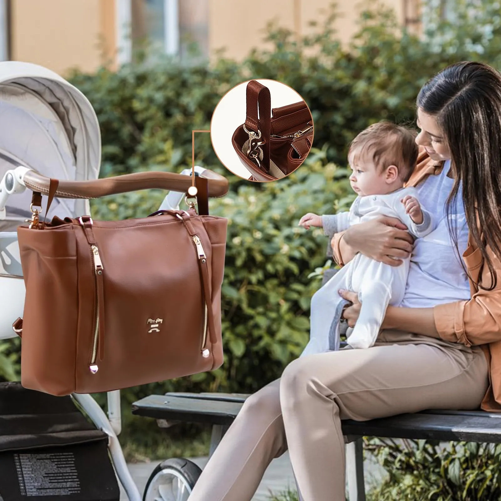 Bolsa De Fraldas Miss Fong Para Bebê - Couro Marrom - Imagem 3