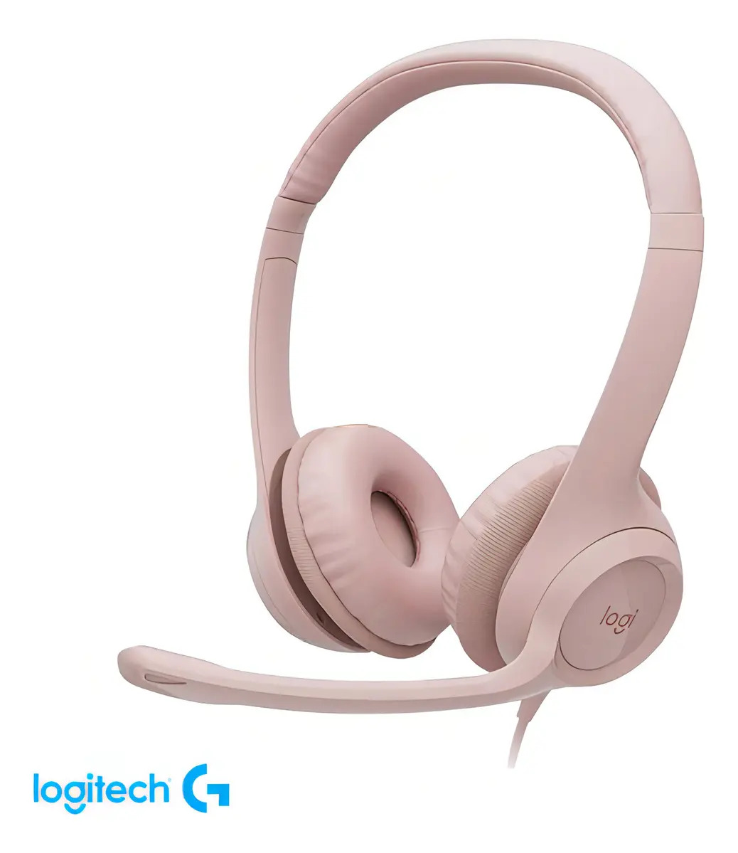 Fone de ouvido USB Logitech H390 com cancelamento de ruído rosa