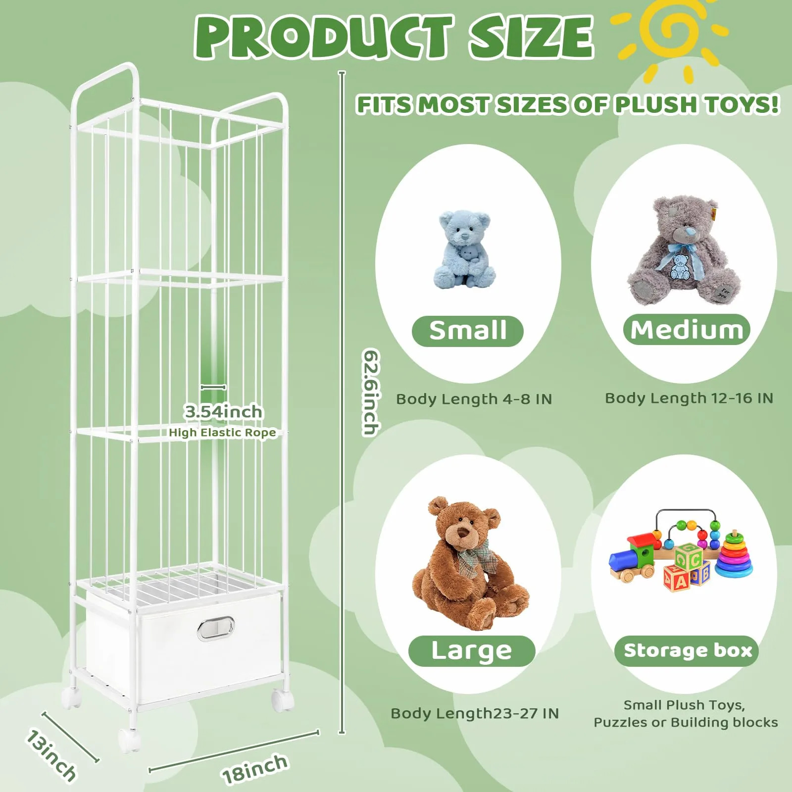 Organizador De Brinquedos Puppiluv Com Rodas Para Bichos De Branco - Imagem 3
