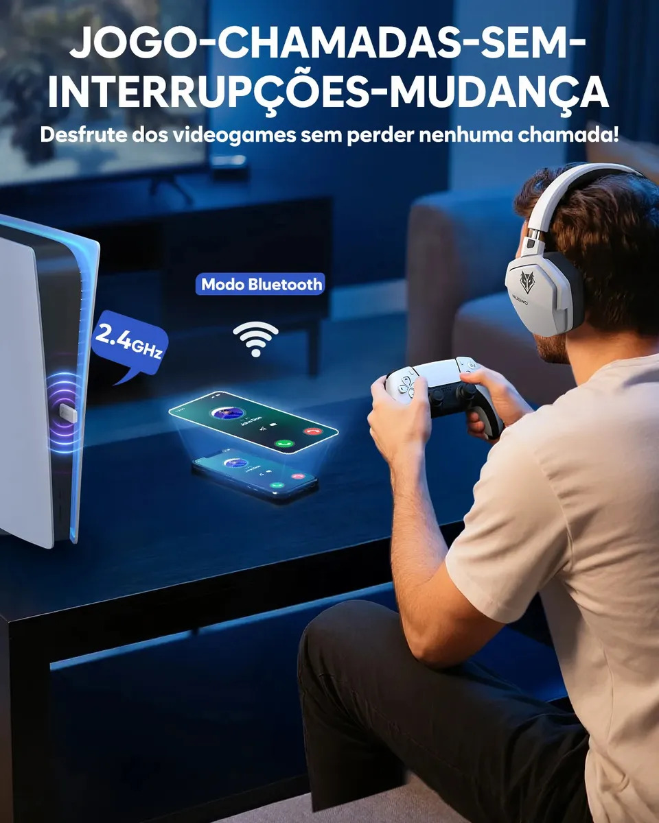 Wireless Headset Nubwo G06 Fone Gamer 2.4ghz Usb Bluetooth Wireless Latencia Baja 23ms Sonido 7.1 Bateria 100h Para PC/PS4/PS5/Xbox - Imagem 9