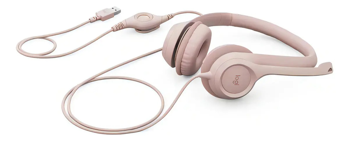 Fone de ouvido USB Logitech H390 com cancelamento de ruído rosa - Imagem 4