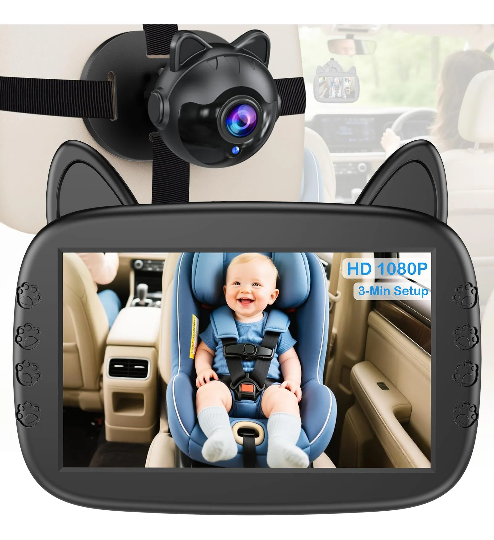Câmera De Carro De Bebê Befumly Hd 1080p Com Visão Noturna Preto
