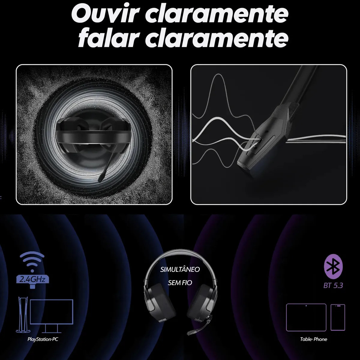 Fones de ouvido Gamer Nubwo G06 Gamer 2.4ghz Usb Bluetooth 5.3 Wireless Latencia Baja 23ms Sonido 7.1 Bateria 100h para PC/PS4/PS5/Xbox - Imagem 6