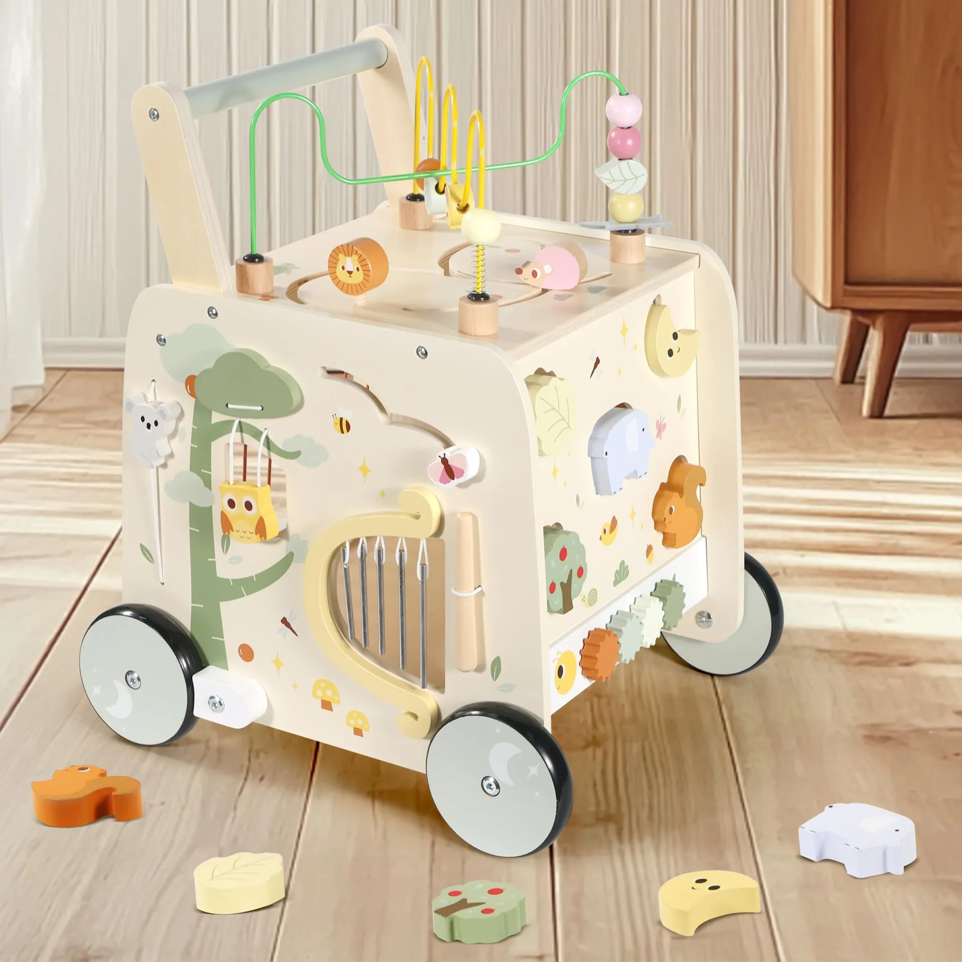 Pithfor Wooden Activity Cube Push Walker Para Bebês Laranja - Imagem 7