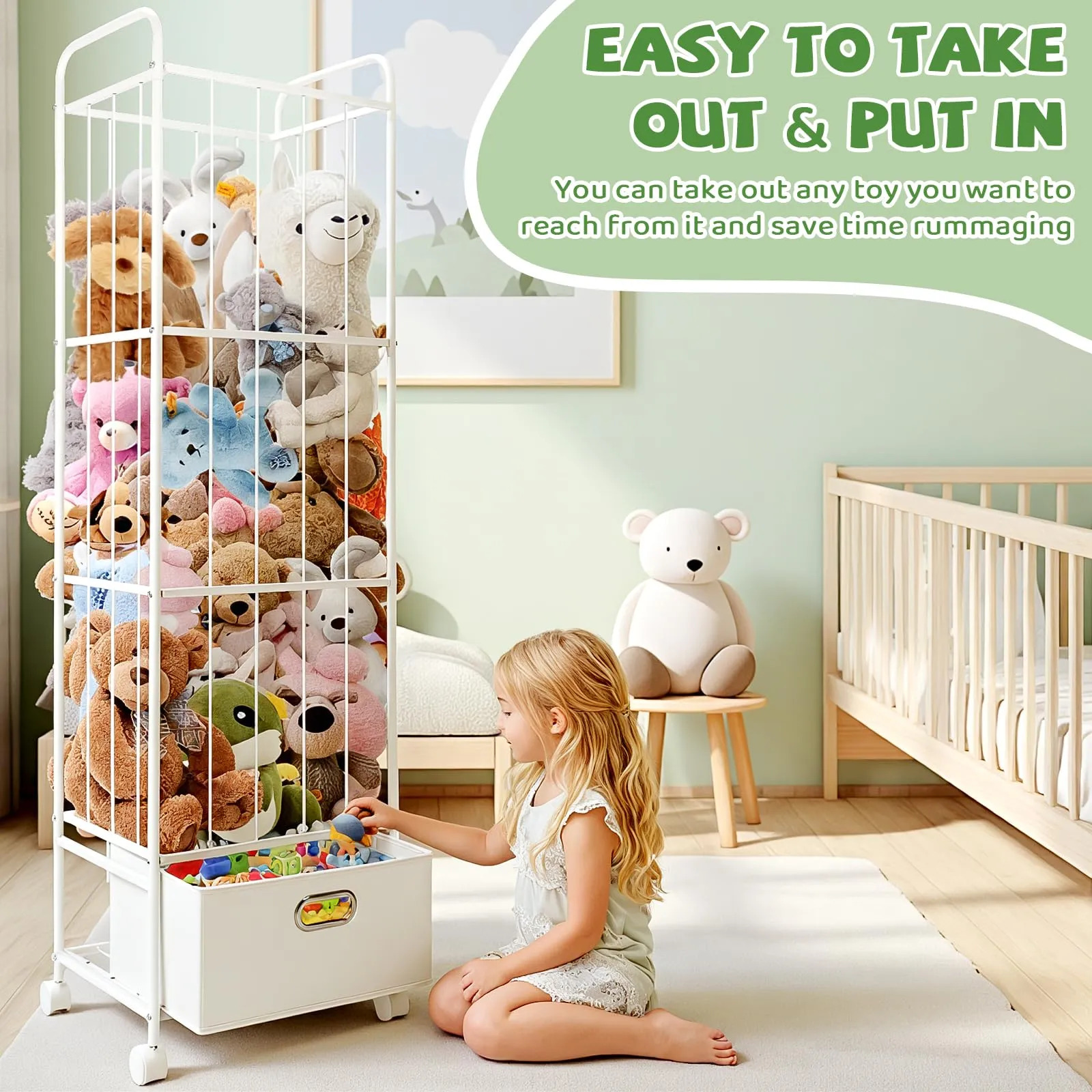 Organizador De Brinquedos Puppiluv Com Rodas Para Bichos De Branco - Imagem 5