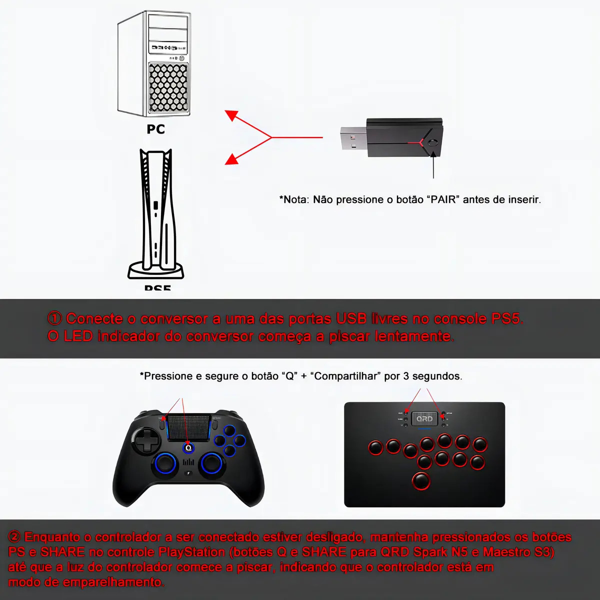 Adaptador E Conversor Sem Fio Para Ps5 Qrd Blackpill Ja0127 - Imagem 8