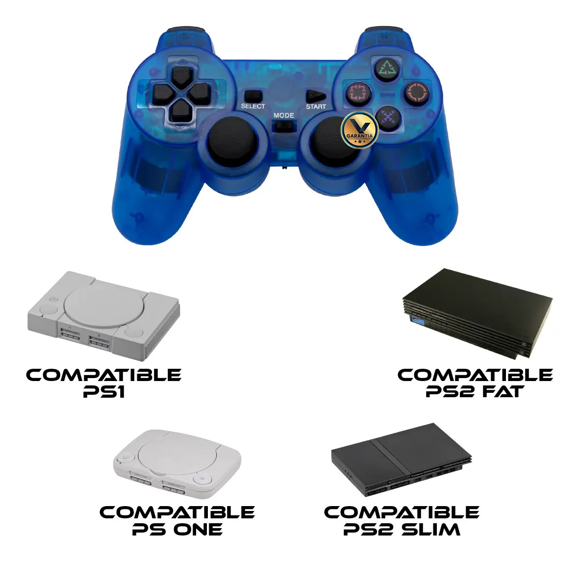 Controle Inalámbrico Com Vibração Compatível Com Ps2 E Ps1 ~ - Imagem 2