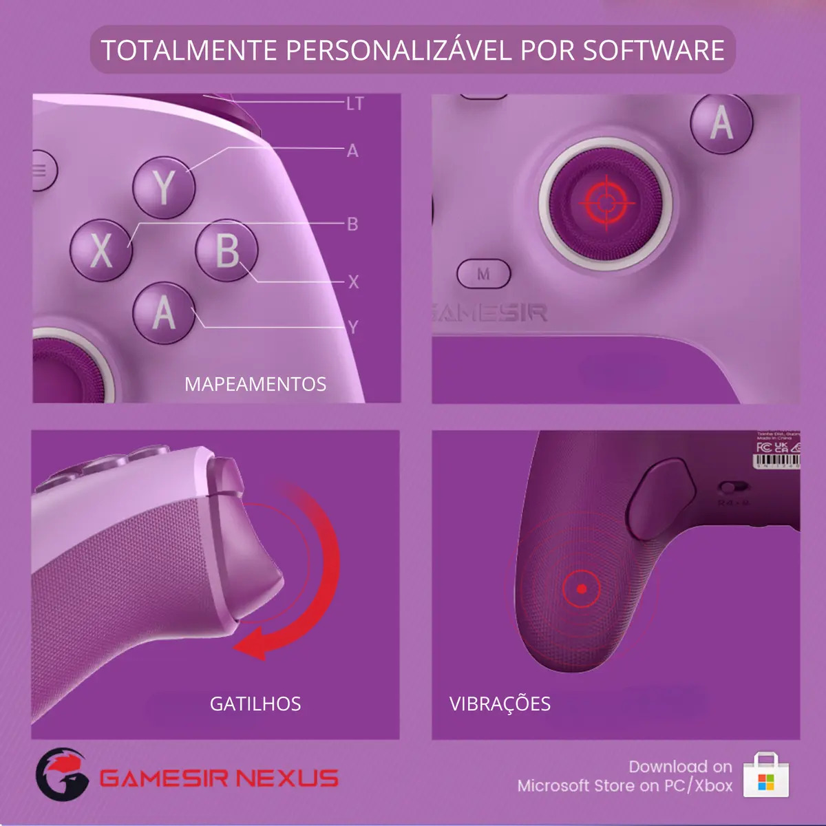 Controle GameSir G7 SE com Fio para Xbox One Series S X PC Hall Effect Botões Mecânicos Cor Roxa - Imagem 5