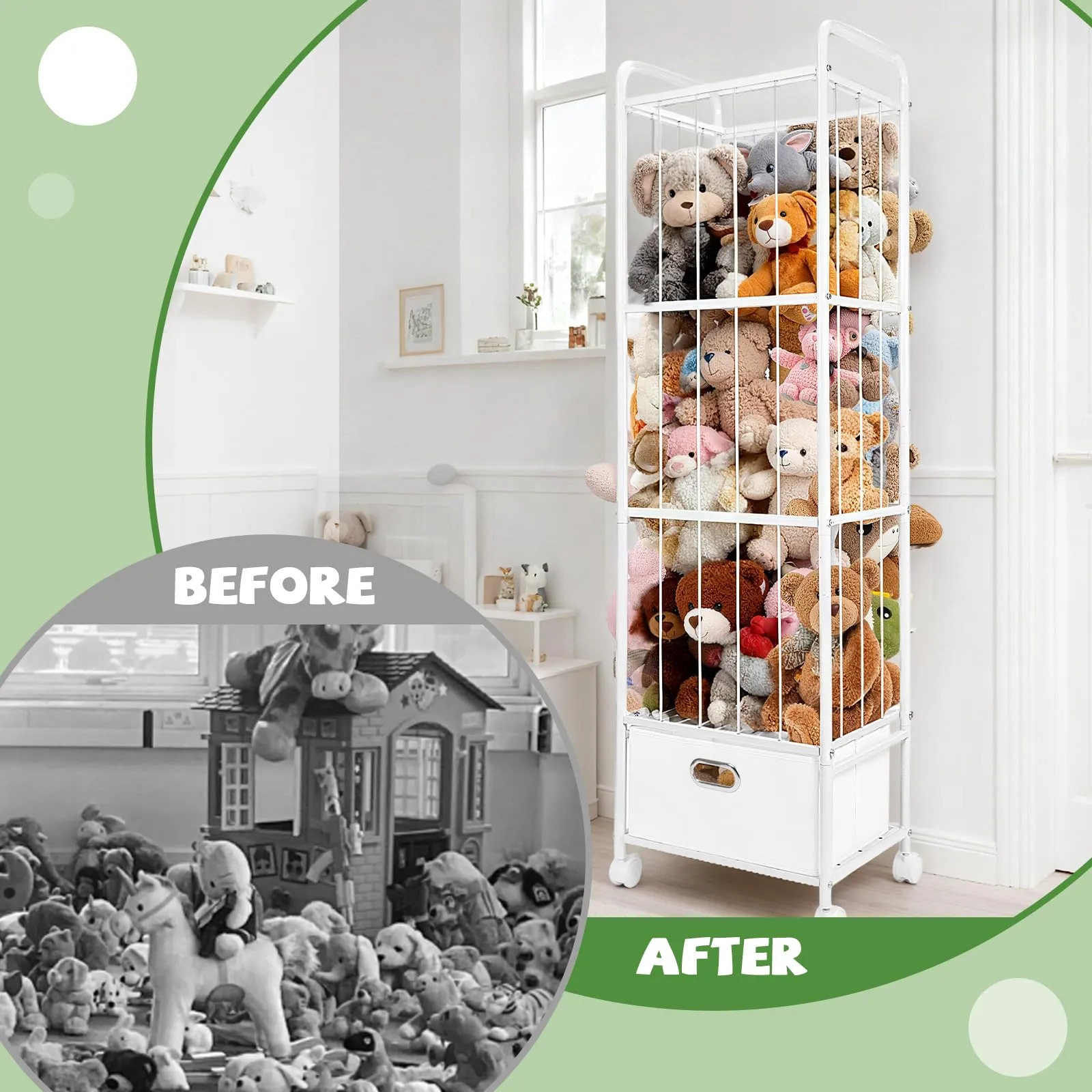 Organizador De Brinquedos Puppiluv Com Rodas Para Bichos De Branco - Imagem 7