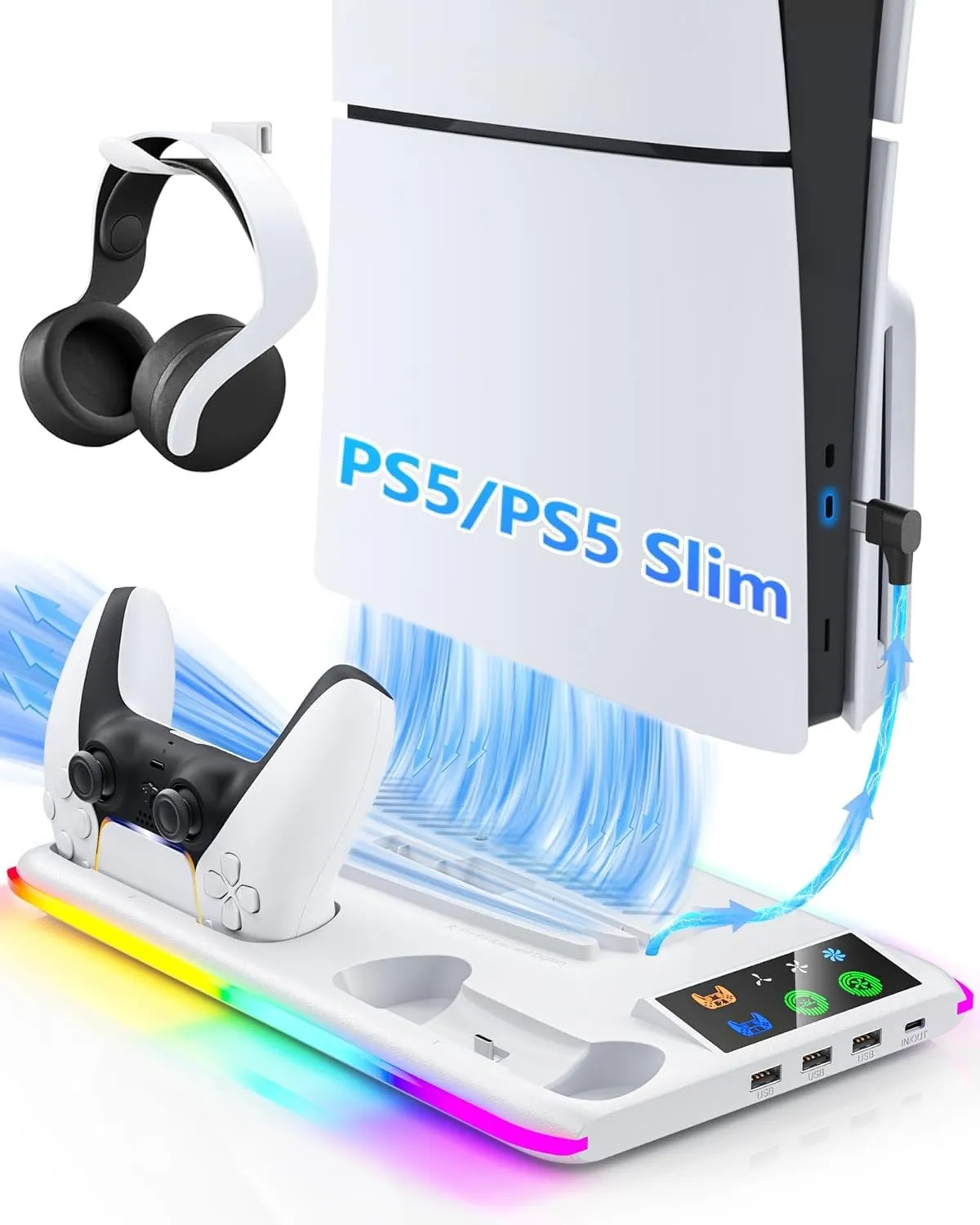 Base Carregadora Com Cooler Para Ps5 E 2 Controles - Imagem 2