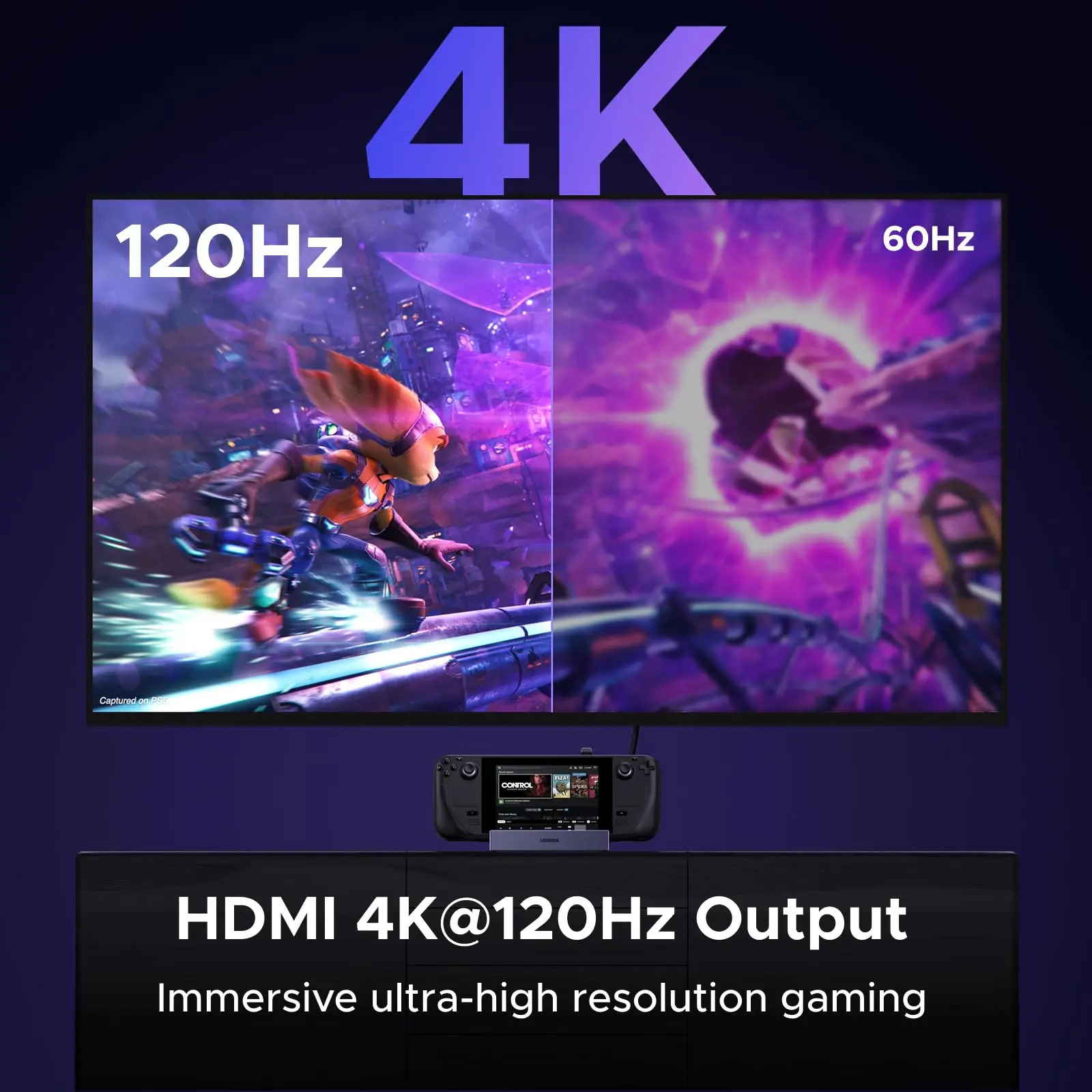 Ugreen Steam Deck Dock 6 Em 1 4k120hz Hdmi 2.1 100w Pd - Imagem 3