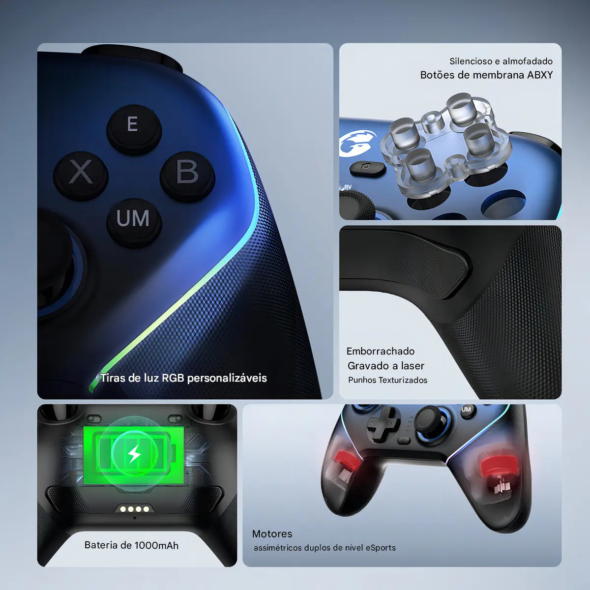 Controle Gamesir Super Nova Sem Fio Para Pc Switch iOS Android Celular Hall Effect Anti Drift RGB Preto - Imagem 11