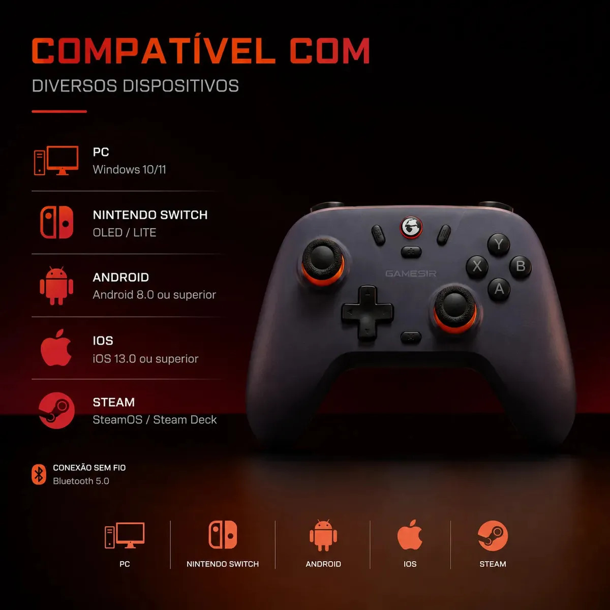 Controle Gamesir T4 Nova Lite Sem Fio Para Pc Switch Android Ios Steam Celular Hall Effect Cor Space Purple - Imagem 7
